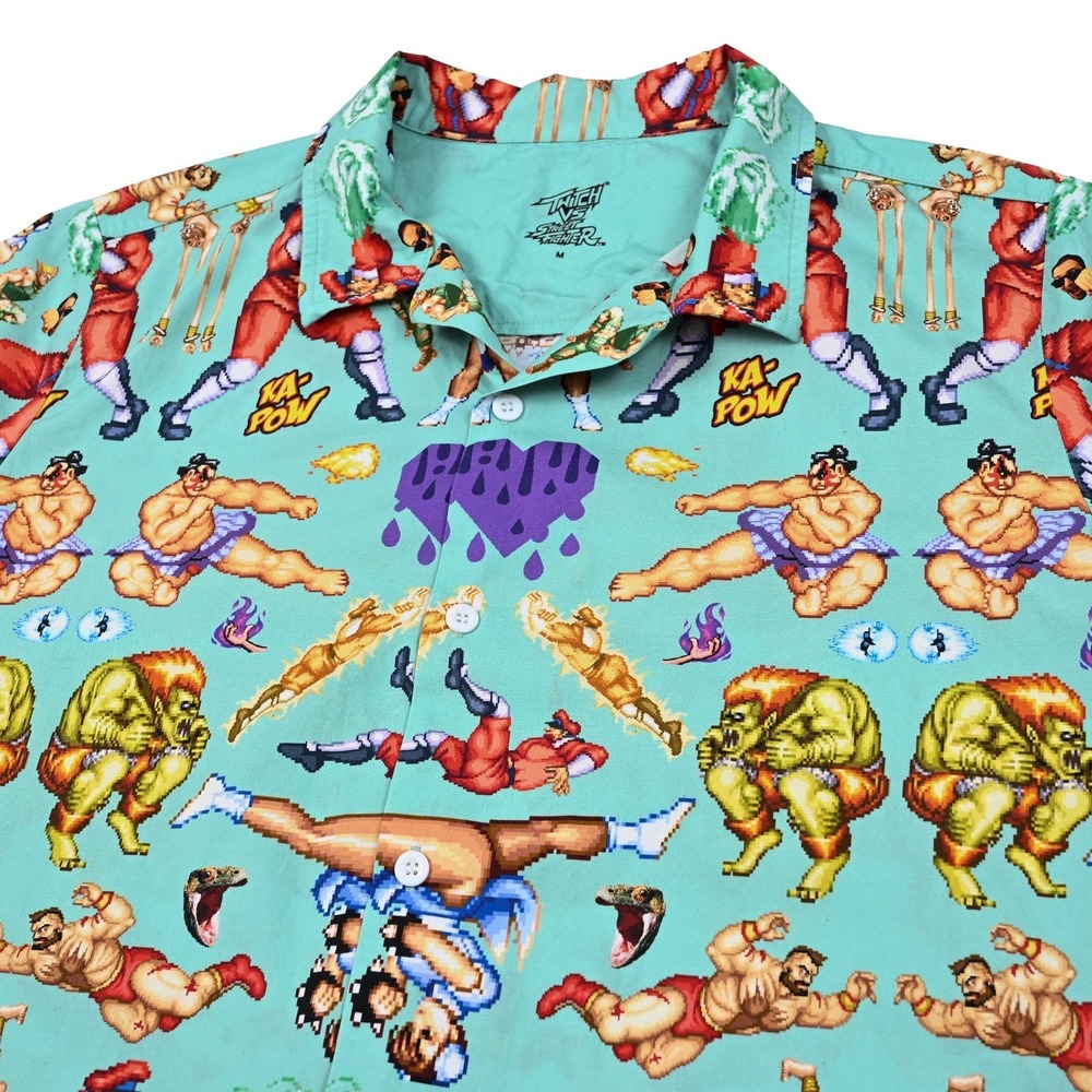 Twitch vs. Street Fighter Shirt‎ Mens M Pixel Art Button Up Gamer Retro Limited